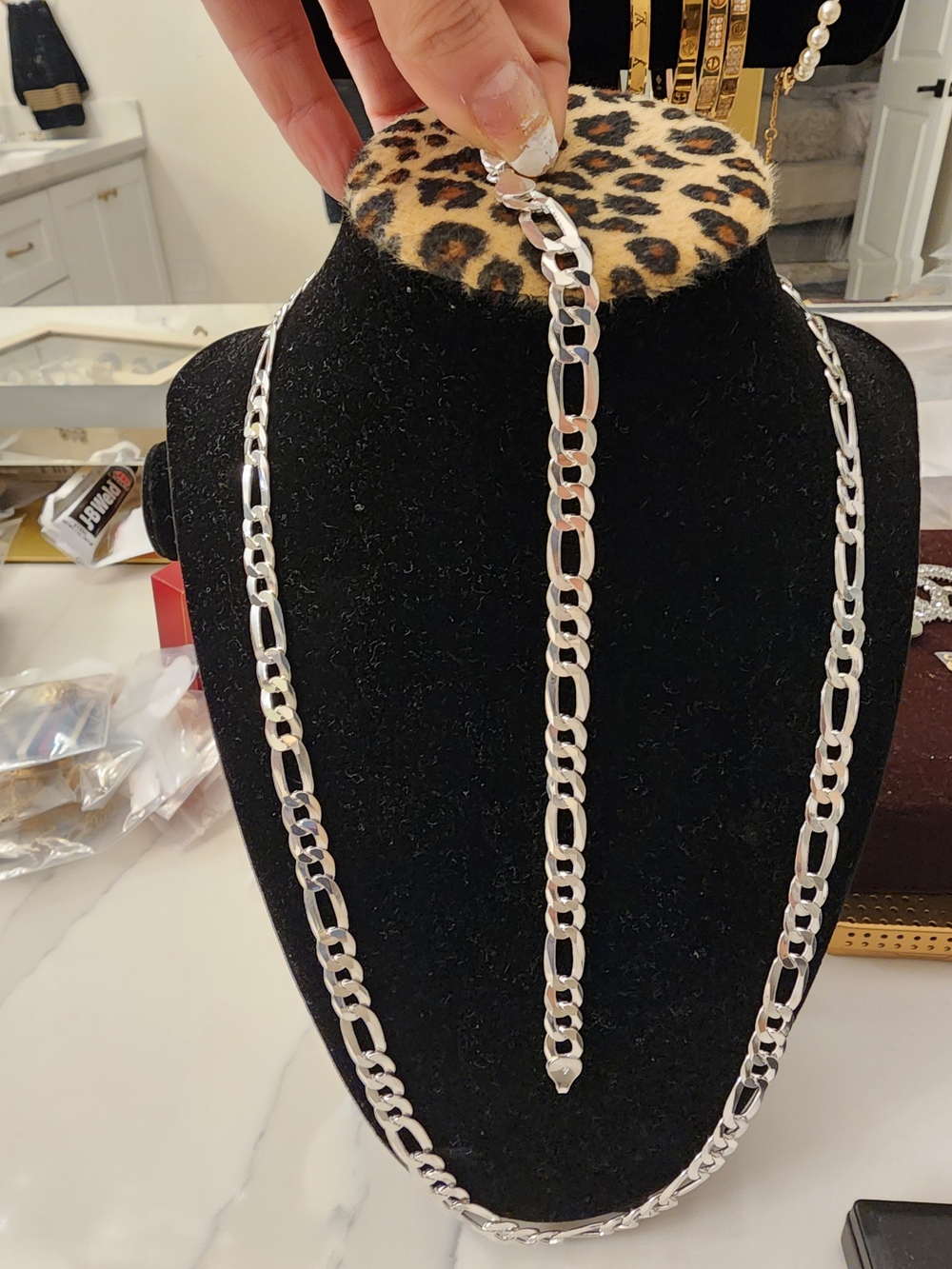 Sterling Italian Silver Figaro Chain Necklace And Bracelet - New